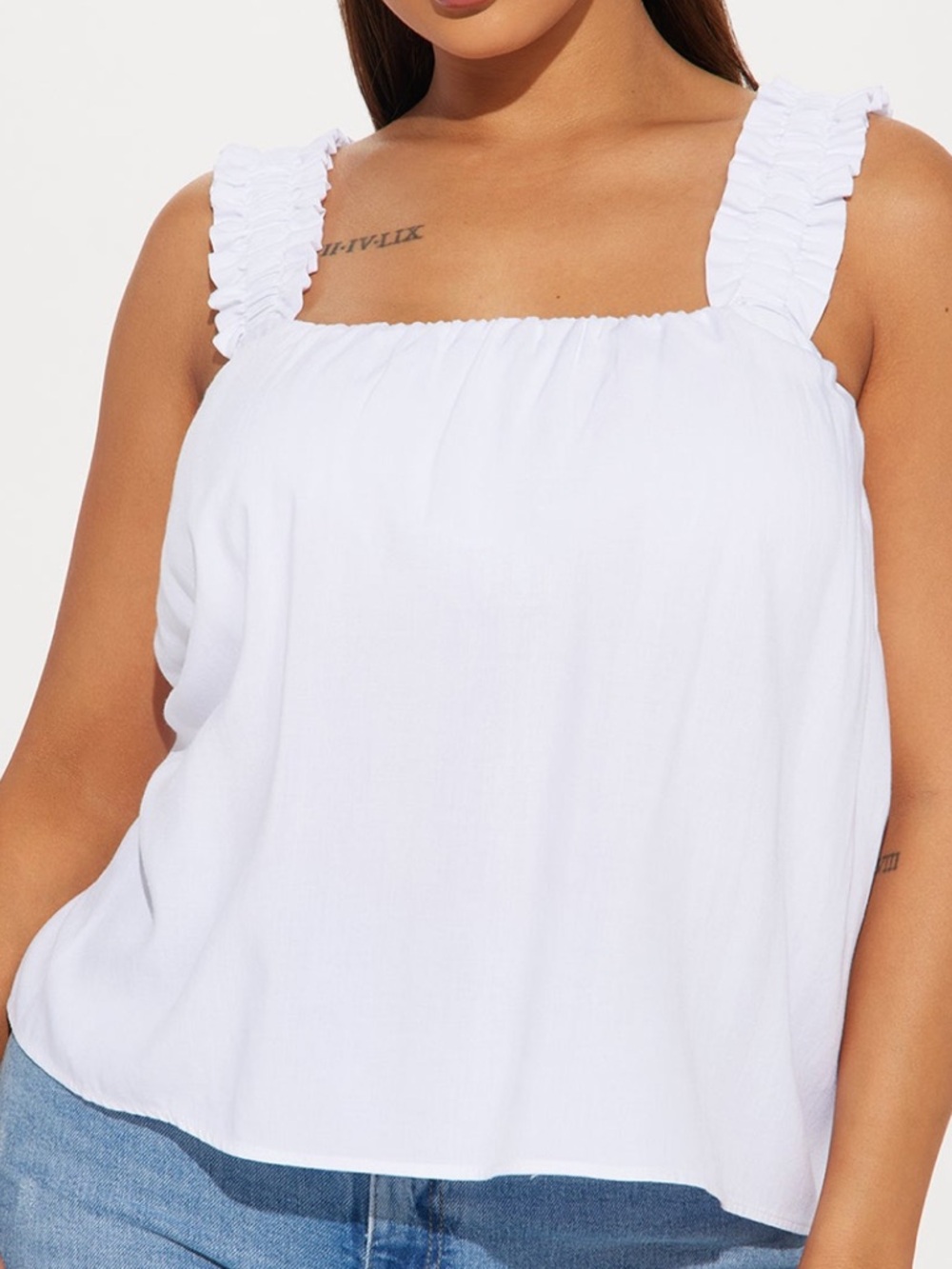 White Ruffle Strap Tank Top - Women